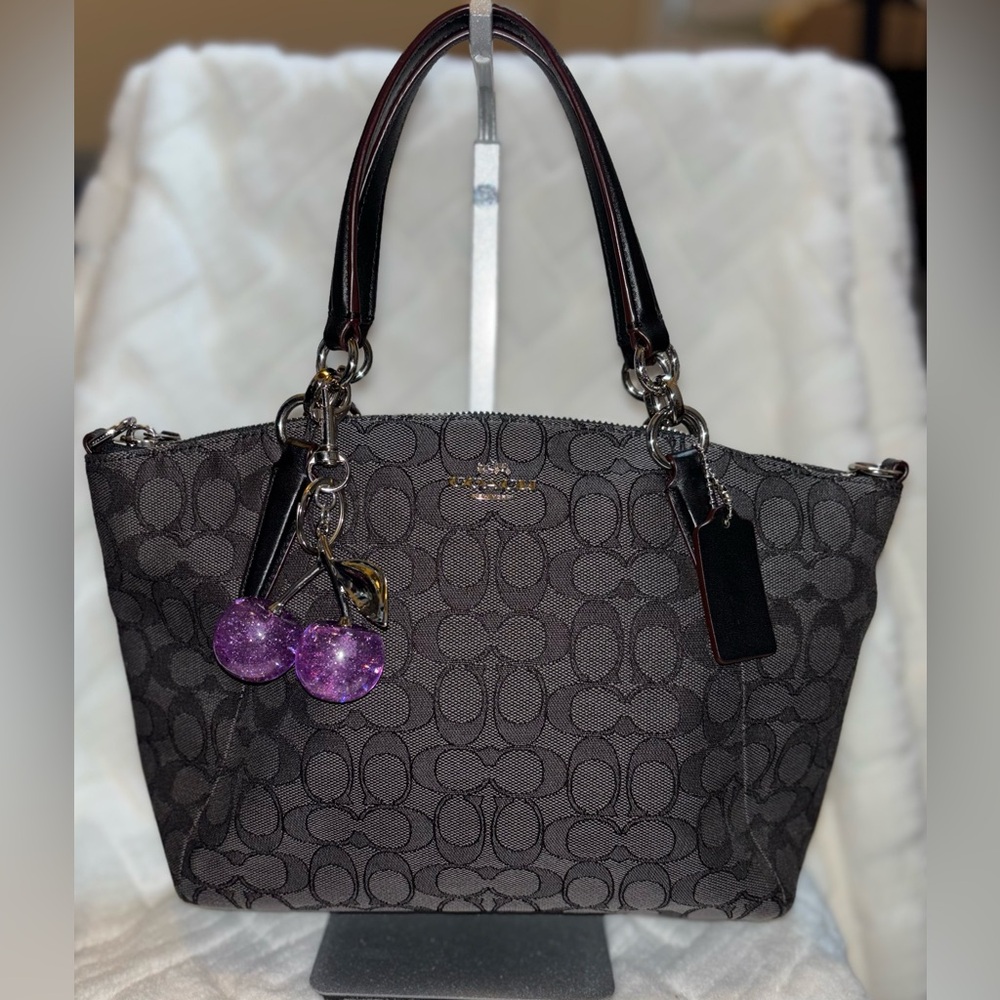 Coach Gray Signature Shoulder Bag with silver accents
